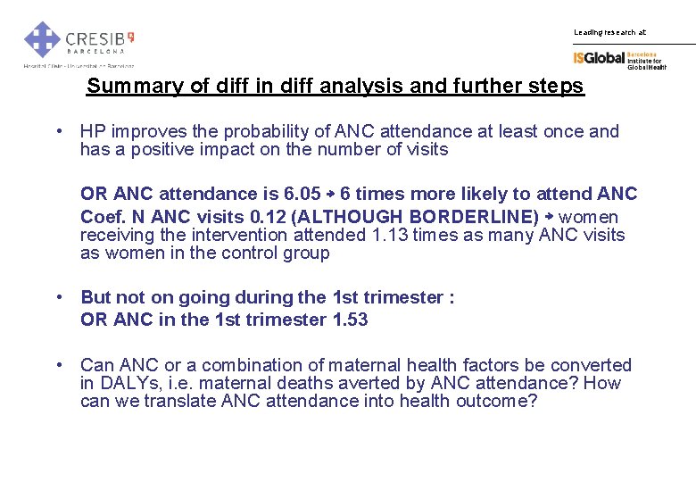 Leading research at: Summary of diff in diff analysis and further steps • HP