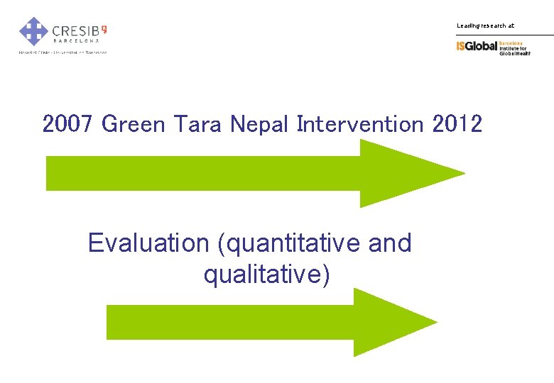 Leading research at: 2007 Green Tara Nepal Intervention 2012 Evaluation (quantitative and qualitative) 