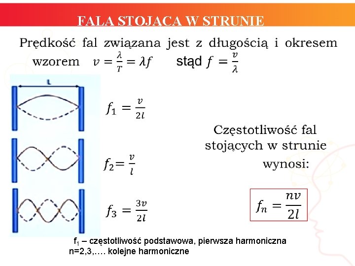 FALA STOJĄCA W STRUNIE • f 1 – częstotliwość podstawowa, pierwsza harmoniczna n=2, FALA STOJĄCA W STRUNIE • f 1 – częstotliwość podstawowa, pierwsza harmoniczna n=2,