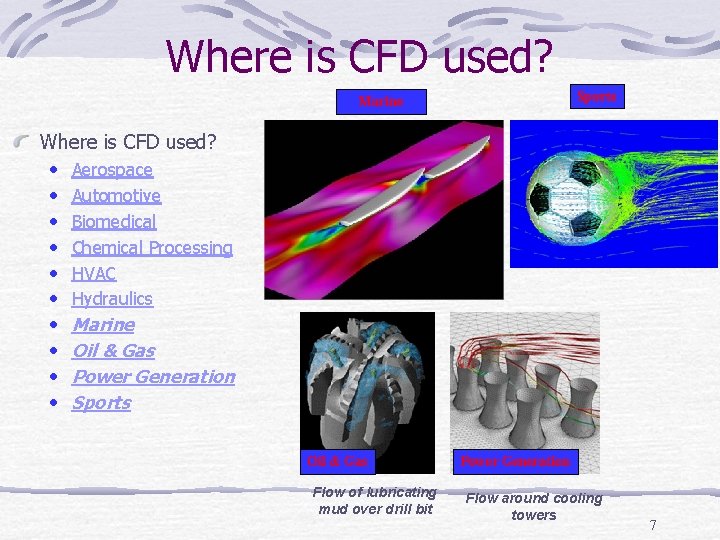 Where is CFD used? Sports Marine Where is CFD used? • Aerospace • Automotive