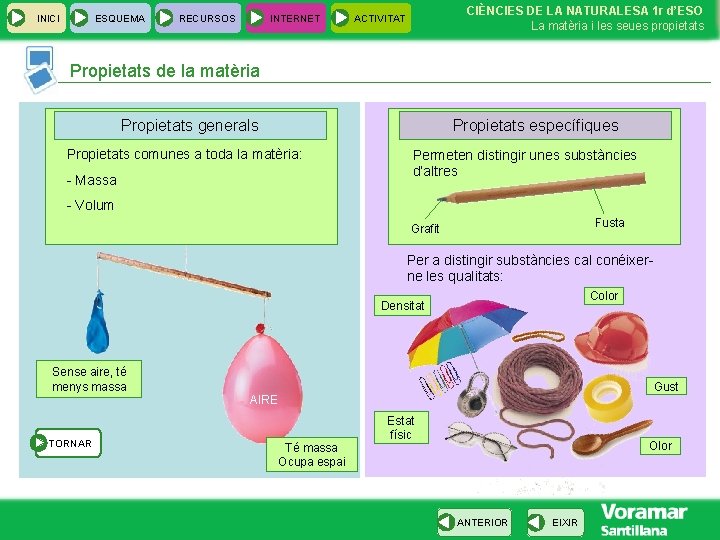 INICI ESQUEMA RECURSOS INTERNET CIÈNCIES DE LA NATURALESA 1 r d’ESO La matèria i INICI ESQUEMA RECURSOS INTERNET CIÈNCIES DE LA NATURALESA 1 r d’ESO La matèria i