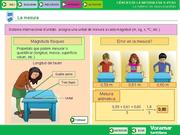 INICI ESQUEMA RECURSOS INTERNET CIÈNCIES DE LA NATURALESA 1 r d’ESO La matèria i INICI ESQUEMA RECURSOS INTERNET CIÈNCIES DE LA NATURALESA 1 r d’ESO La matèria i