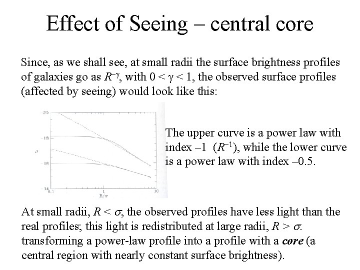 Effect of Seeing – central core Since, as we shall see, at small radii