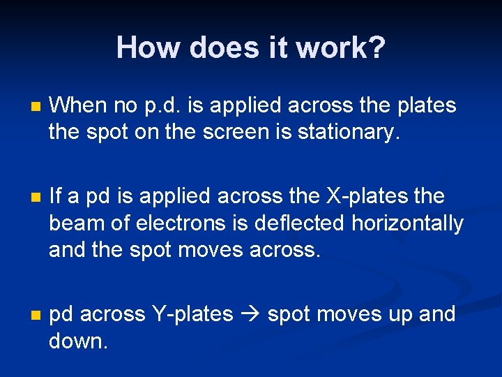 How does it work? n When no p. d. is applied across the plates