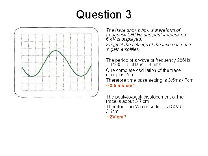 Question 3 The trace shows how a waveform of frequency 286 Hz and peak-to-peak