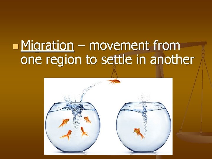 n Migration – movement from one region to settle in another 