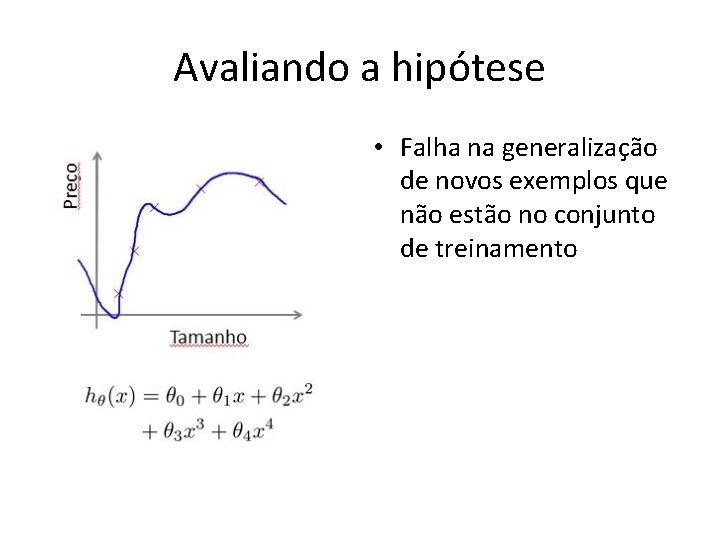 Avaliando a hipótese • Falha na generalização de novos exemplos que não estão no