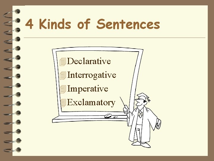 4 Kinds of Sentences 4 Declarative 4 Interrogative 4 Imperative 4 Exclamatory 