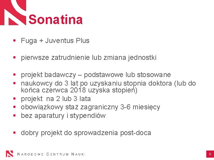 Sonatina § Fuga + Juventus Plus § pierwsze zatrudnienie lub zmiana jednostki § projekt