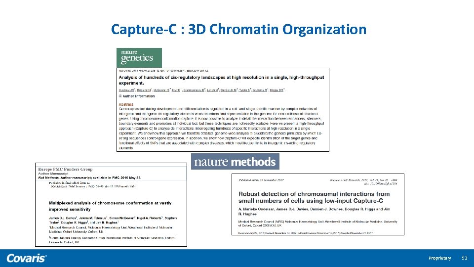 Capture-C : 3 D Chromatin Organization Proprietary 52 