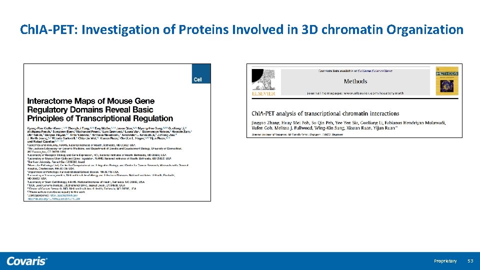 Ch. IA-PET: Investigation of Proteins Involved in 3 D chromatin Organization Proprietary 53 