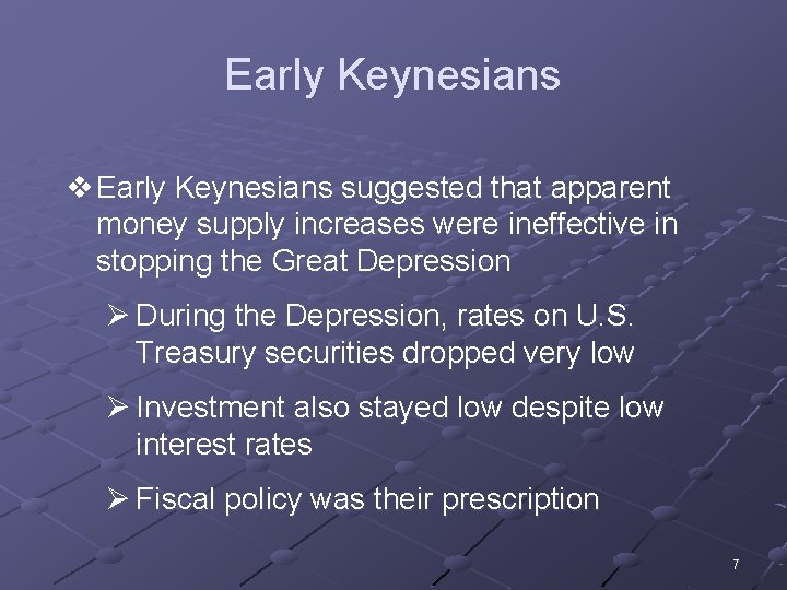 Early Keynesians v Early Keynesians suggested that apparent money supply increases were ineffective in