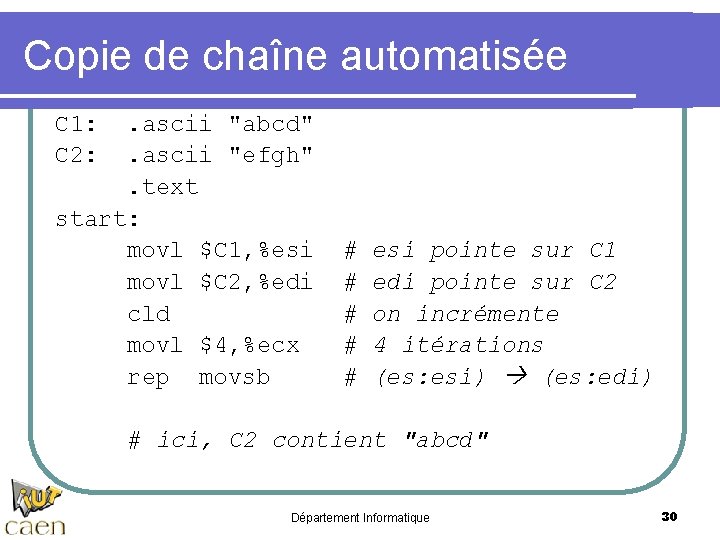 Copie de chaîne automatisée C 1: C 2: . ascii "abcd". ascii "efgh". text