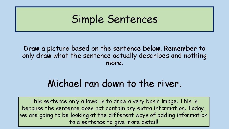 Simple Sentences Draw a picture based on the sentence below. Remember to only draw