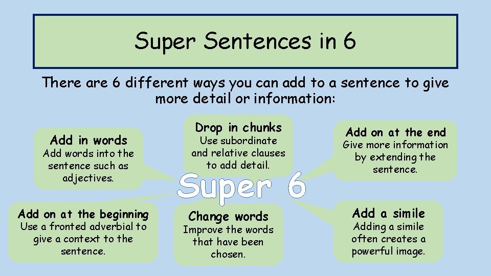 Super Sentences in 6 There are 6 different ways you can add to a