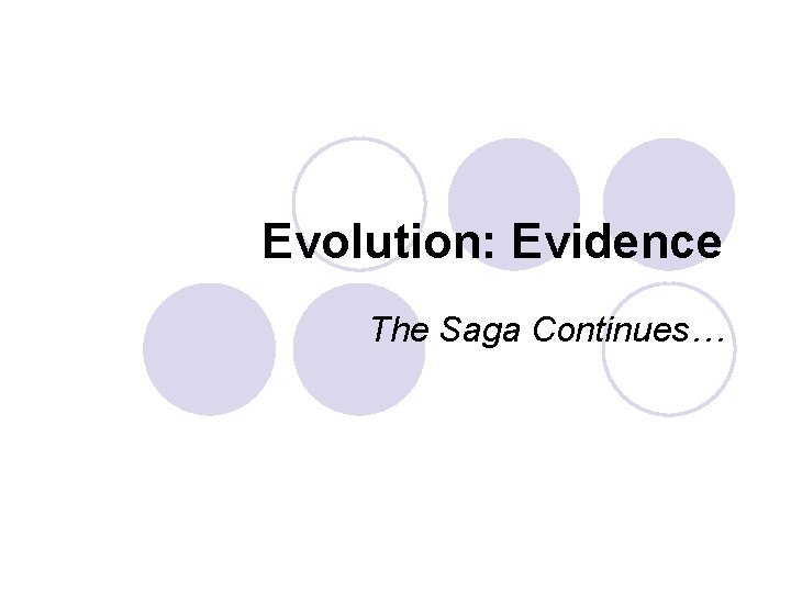 Evolution: Evidence The Saga Continues… 