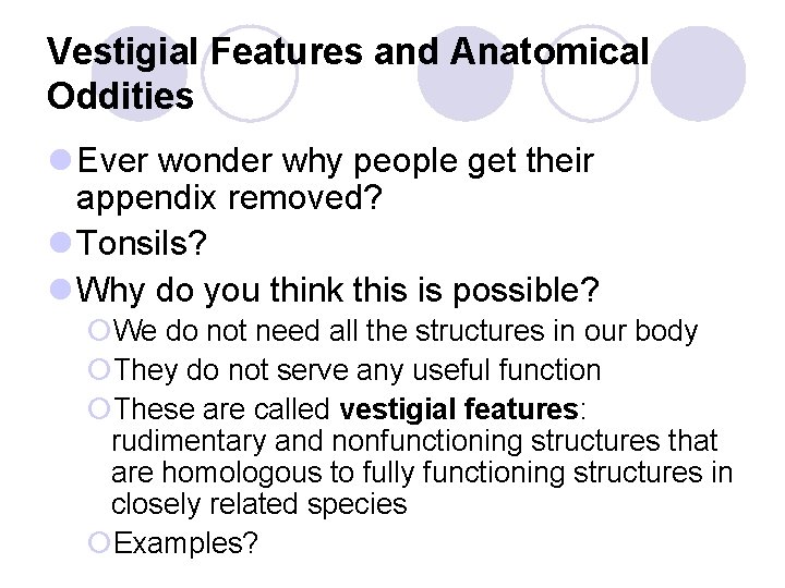 Vestigial Features and Anatomical Oddities l Ever wonder why people get their appendix removed?
