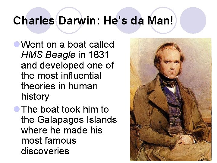 Charles Darwin: He’s da Man! l Went on a boat called HMS Beagle in