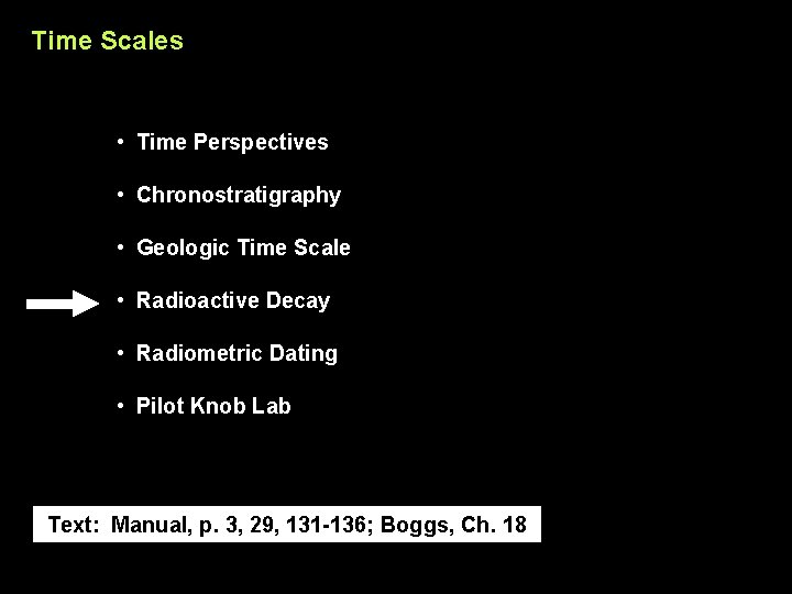 Time Scales • Time Perspectives • Chronostratigraphy • Geologic Time Scale • Radioactive Decay