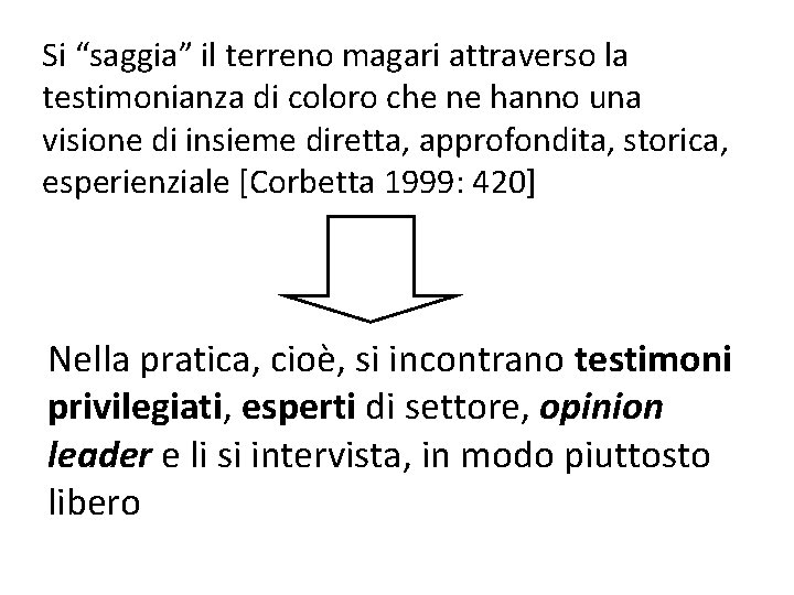 Si “saggia” il terreno magari attraverso la testimonianza di coloro che ne hanno una