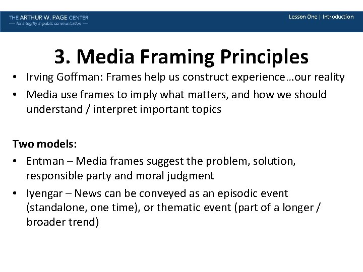 Media Framing Module Eleven Lesson One Lesson One