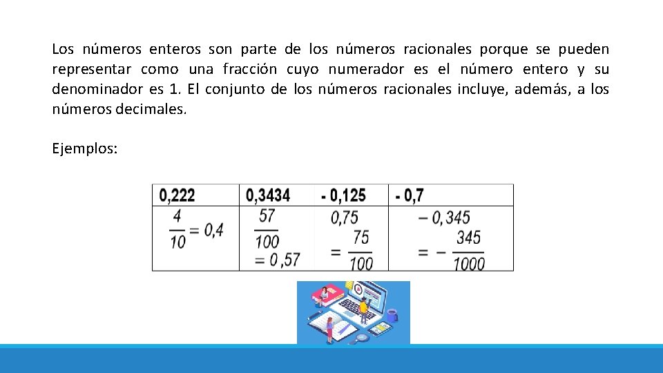 Los números enteros son parte de los números racionales porque se pueden representar como