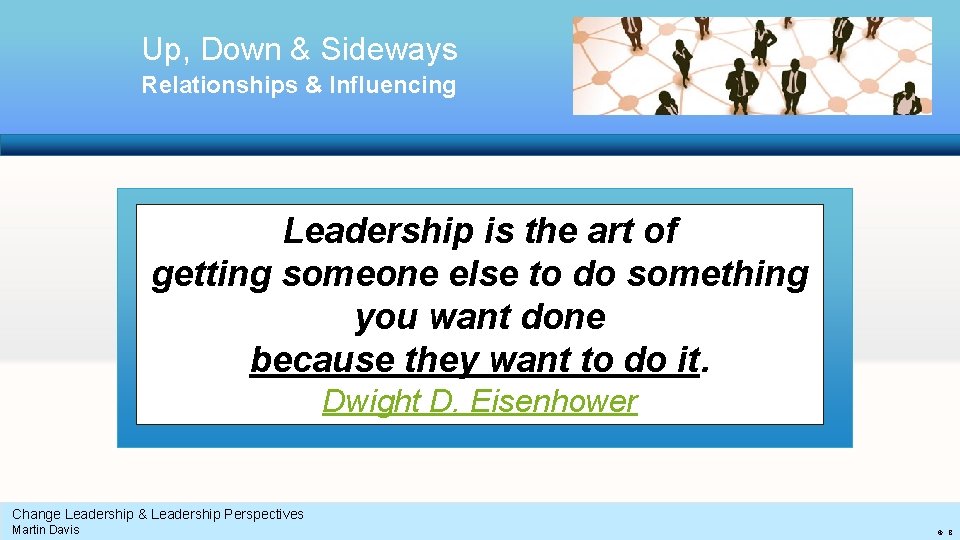 Up, Down & Sideways Relationships & Influencing Leadership is the art of getting someone