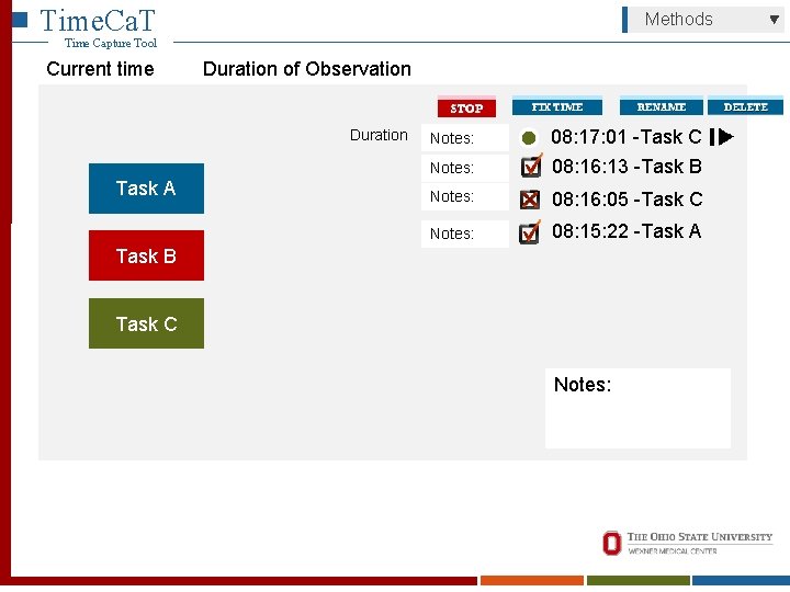 Time. Ca. T Methods Time Capture Tool Current time Duration of Observation Duration Task