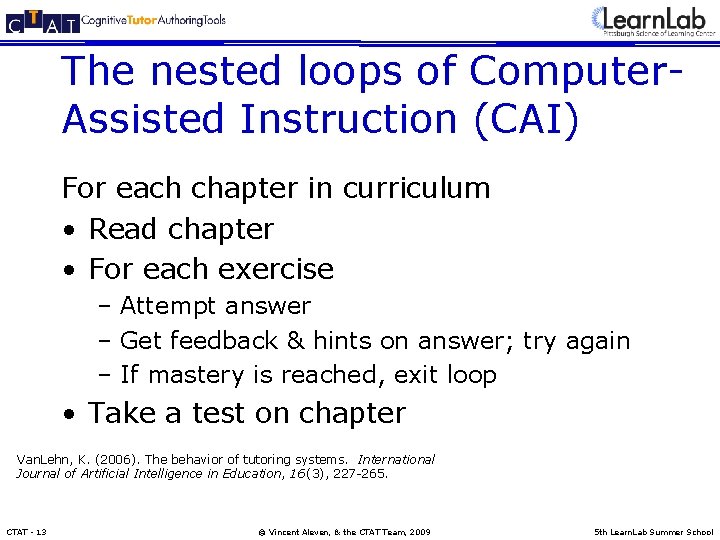 The nested loops of Computer. Assisted Instruction (CAI) For each chapter in curriculum •