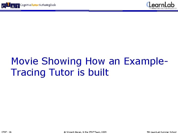 Movie Showing How an Example. Tracing Tutor is built CTAT - 26 © Vincent