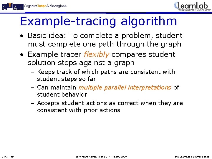 Example-tracing algorithm • Basic idea: To complete a problem, student must complete one path