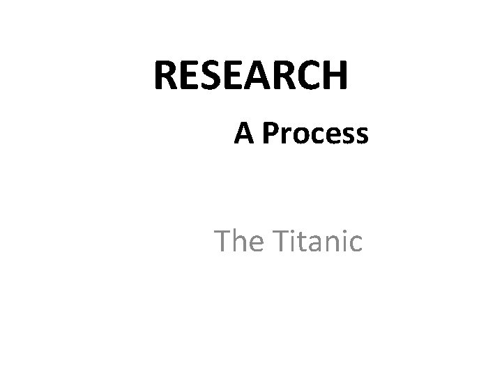 RESEARCH A Process The Titanic 