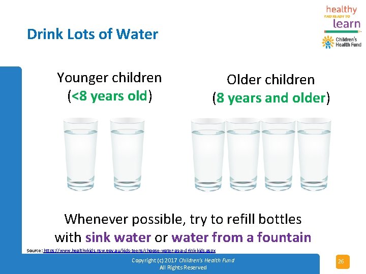Drink Lots of Water Younger children (<8 years old) Older children (8 years and