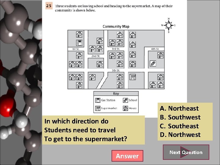 In which direction do Students need to travel To get to the supermarket? Answer