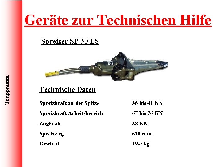 Geräte zur Technischen Hilfe Truppmann Spreizer SP 30 LS Technische Daten Spreizkraft an der