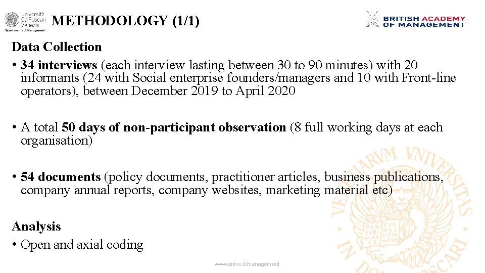 METHODOLOGY (1/1) Data Collection • 34 interviews (each interview lasting between 30 to 90