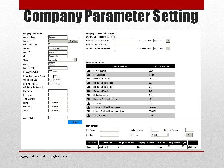 Company Parameter Setting © Copyrighted material – all rights reserved. 