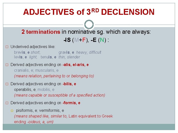 ADJECTIVES of 3 RD DECLENSION 2 terminations in nominative sg. which are always: -IS