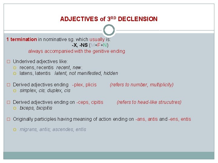 ADJECTIVES of 3 RD DECLENSION 1 termination in nominative sg. which usually is: -X,