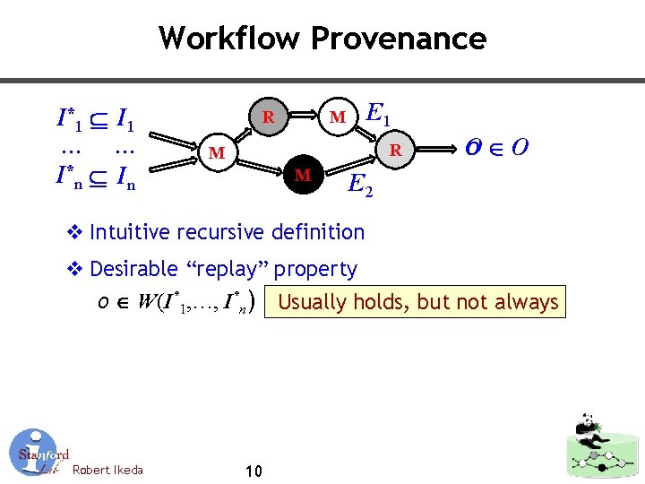 Workflow Provenance I*1 I 1 … … I*n In R E 1 M R