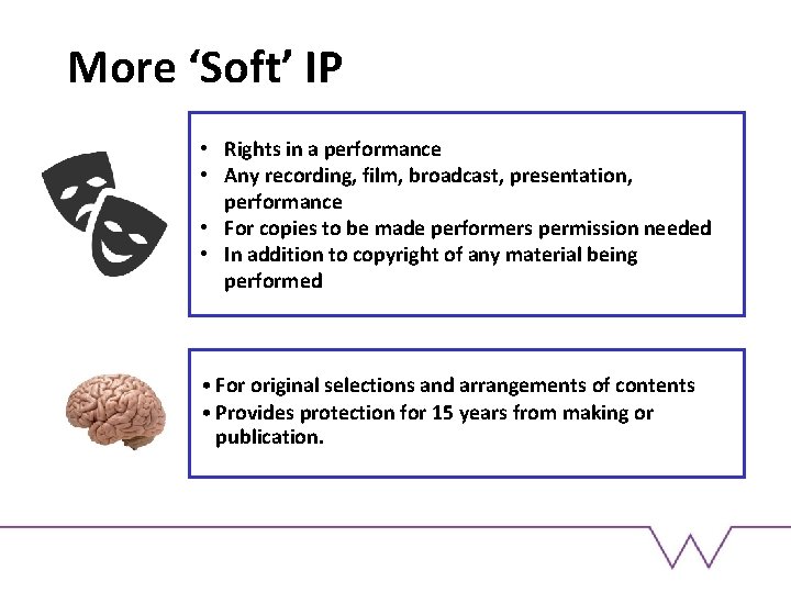 More ‘Soft’ IP • Rights in a performance • Any recording, film, broadcast, presentation,