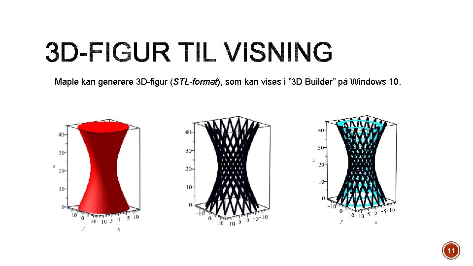 Maple kan generere 3 D-figur (STL-format), som kan vises i ” 3 D Builder”