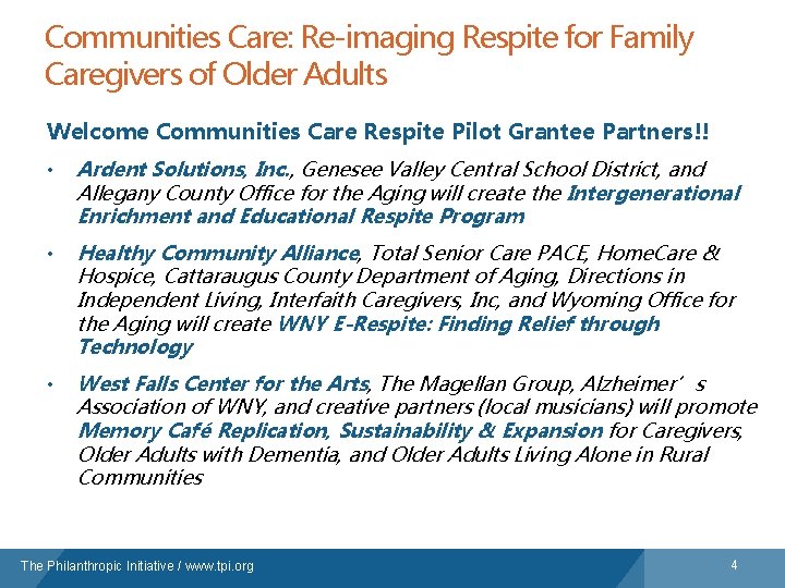 Communities Care: Re-imaging Respite for Family Caregivers of Older Adults Welcome Communities Care Respite