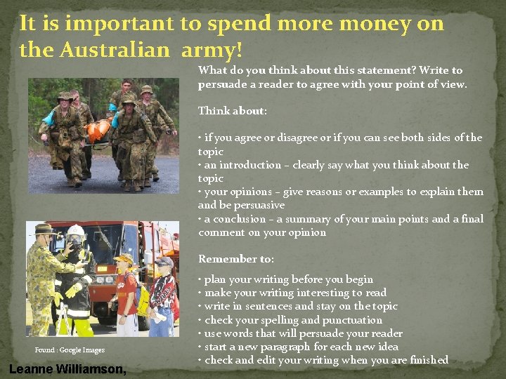 It is important to spend more money on the Australian army! What do you It is important to spend more money on the Australian army! What do you