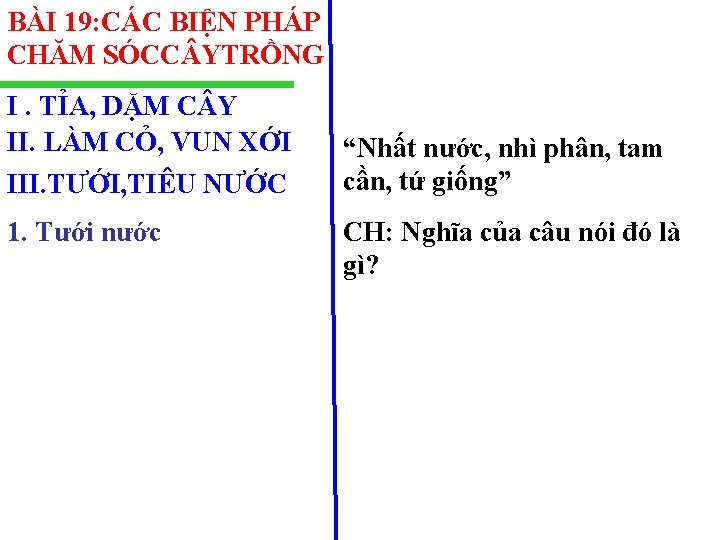 BÀI 19: CÁC BIỆN PHÁP CHĂM SÓCC YTRỒNG I. TỈA, DẶM C Y II.