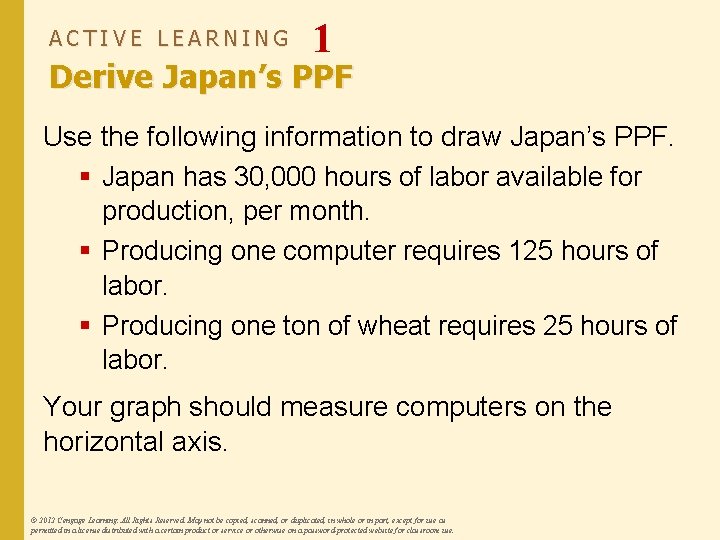 ACTIVE LEARNING 1 Derive Japan’s PPF Use the following information to draw Japan’s PPF.