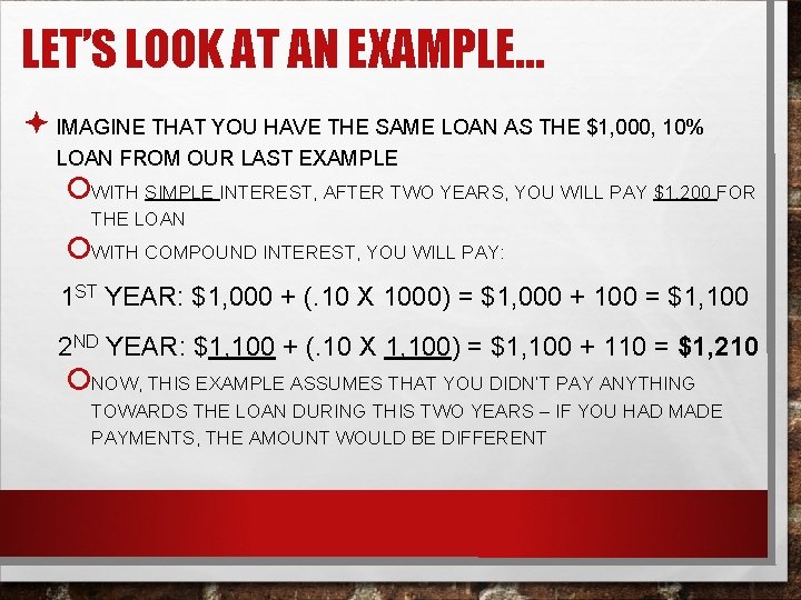 LET’S LOOK AT AN EXAMPLE… ª IMAGINE THAT YOU HAVE THE SAME LOAN AS