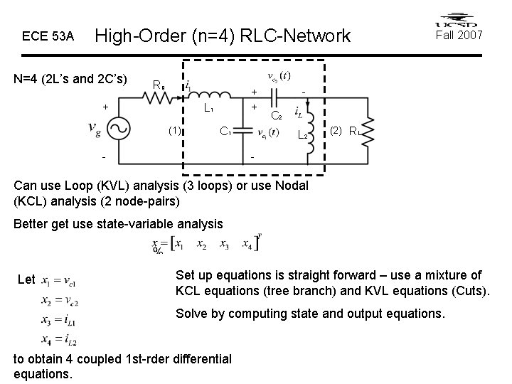 ECE 53 A High-Order (n=4) RLC-Network N=4 (2 L’s and 2 C’s) Rg + ECE 53 A High-Order (n=4) RLC-Network N=4 (2 L’s and 2 C’s) Rg +
