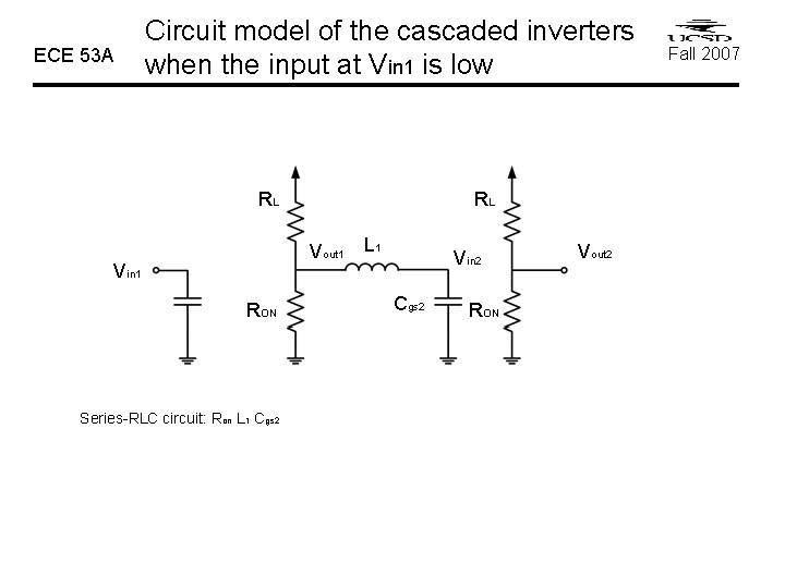 ECE 53 A Circuit model of the cascaded inverters when the input at Vin ECE 53 A Circuit model of the cascaded inverters when the input at Vin