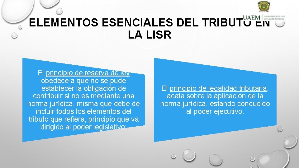 ELEMENTOS ESENCIALES DEL TRIBUTO EN LA LISR El principio de reserva de ley obedece